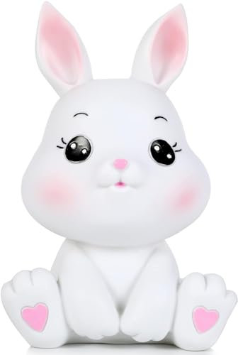H&W Petite Tirelire Lapin,Tirelire Lapin pour Enfants, Lapin incassable,créative pour garçons et Filles,Meilleur Cadeau d'anniversaire,décoration intérieure (Blanc)