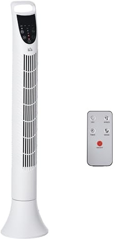 HOMCOM Ventilador de columna silencioso 40 W temporizador 3 velocidades 3 modos control remoto oscilante 70 ° panel control táctil ventilador de pie habitación altura 91,5 cm blanco