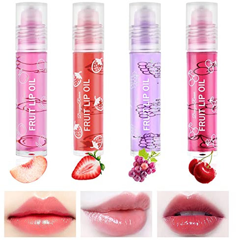 AOOWU Roll On Lip Gloss, 4PCS Huile À Lèvres Transparente Incolore, Baume À Lèvres, Roll-on Lip Gloss,Baume À Lèvres Pour Lèvres Sèches et Gercées