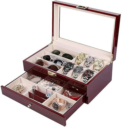 Uhrenbox 2 Schichten Holz Uhrenbox Schmuck Geschenkbox Sandelholz Farbaufbewahrung Brillenbox Schrank Organizer Perfekt für den persönlichen Gebrauch