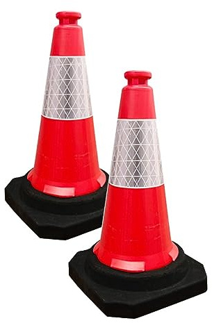 Berry 50CM Traffic Cone | High Visibility Safety Cone with Black Base | 20Inch PE Portable Road Cone for Street, Driveway & Parking Safety | Wind Resistant Reflective Traffic Cone - Set of 2