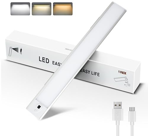 CILIENG Luce Armadio LED 30CM Con Sensore di Movimento, 3000K/4000K/6000K Dimmerabile Sottopensile Con Magnetica Adesiva, Ricaricabile Lampada per Cucina