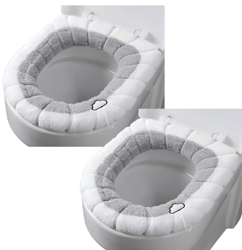 2 Stück Toilettensitzbezug, WC-Sitzbezug, Kissen mit Aufhängeschlaufe, für Badezimmer, weich und warm, waschbar