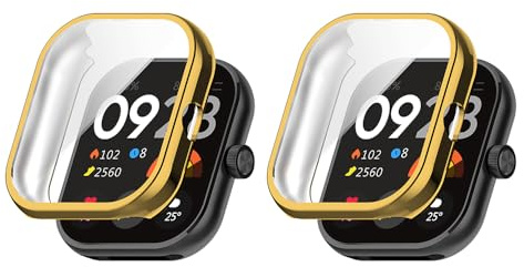 TIMEYUE Funda para Xiaomi Redmi Watch 4 con Protector de Pantalla, [Paquete de 2] [Antiarañazos] Funda de TPU Blando Electrochapado para Redmi Watch 4-Oro