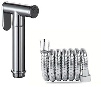 Brass Handheld Toilet Bidet Sprayer kit 120 cm /47 Tube Spray Brass Bathroom Round Bidet Douche Kit Bidet Spray Wash Pets Feminine Hygiene (Chrome/Silver)