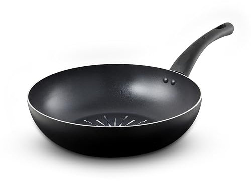 Tower T700306 SmartStart Classic 28cm Aluminium Wok with Easy Clean Aeroglide Non-Stick, Oven Safe, Long Lasting, PFOA Free, Black