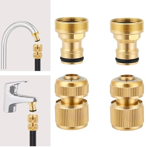 Sylken 4-Stück Messing Schlauchverbinder Set,1/2 Schlauchende Schnellverbinder,Wasseranschluss Verbinder,Gartenschlauch Fittings,Gartenschlauch Armaturen für Reparatur und Verbindung