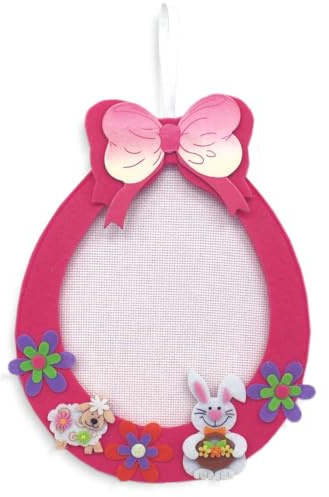 hobbymio.it Fuori Porta Pasquale da ricamare a Punto Croce, Fuori Porta Uovo di Pasqua in Feltro con Tela Aida, Decorazione Pasquale da Appendere (06 Fuxia)