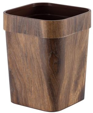 EPSENCE Abfalleimer mit 16L-Papierkorb für Büro, Badezimmer, Wohnzimmer und Kleine Räume, Glattes Design mit Soft Textur, Kunststoff/Braun Holzfarbe