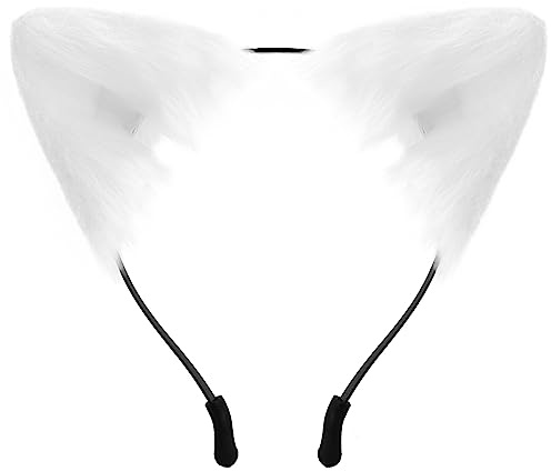 SycloPak Katzenohren Haarreif für Damen,Fuchs Ohren,Katzen Ohren, Cat Ears, Weißes Plüsch Stirnband mit Katzenohren für Cosplay, Halloween und Kostümpartys