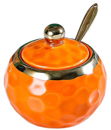 Gralara Sucrier en Porcelaine, Pot d'assaisonnement, récipient à sel, Pot à Condiments en céramique pour Bar à café, Rond Orange