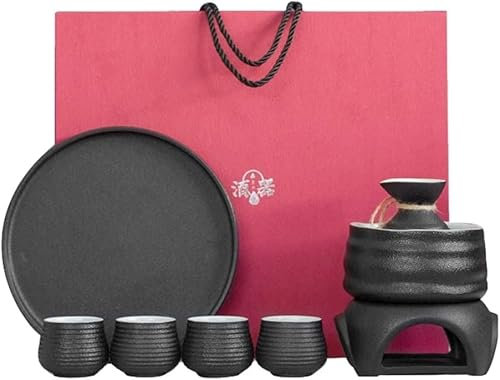 Set per sakè con scaldavivande, Set per sakè Caldo in Ceramica Tradizionale da 8 Pezzi, Incluso 1 fornello a Candela (Stufa in Ceramica)