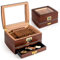 Humidor de Cedro Marvero Hecho a Mano con Parte Superior de Cristal, Incluye Higrómetro Digital Frontal, Solución Humidificadora y Cajón de Accesorios – Capacidad para 60 a 75 Cigarros (Glass Top).