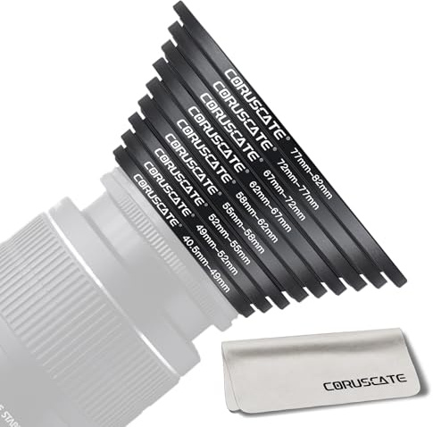 9Pcs Filter Ring Adapter Set,Lens Filter Metal Stepping Rings Compatible All Brands UV ND CPL (40.5-49mm,49-52mm,52-55mm,55-58mm,58-62mm,62-67mm,67-72mm,72-77mm,77-82mm)+Lens cleaning cloth