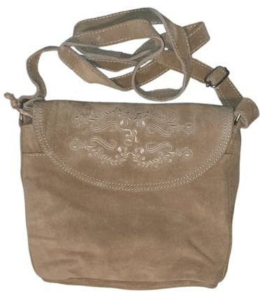 Damen Trachten Ledertasche, Umhängetasche, Schultertasche, 22cm x 18cm, Echtleder Rind Velours, Reißverschluss, Innentaschen, Rückseiten Pocket mit Reißverschluss in 5 Farben (Schwarz)