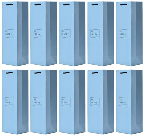 10 gift bags bottle bags for wine prosecco and champagne 14.17 x 4.72 x 3.94 - 36 cm x 12 cm x 10 cm - Be Happy Light blue