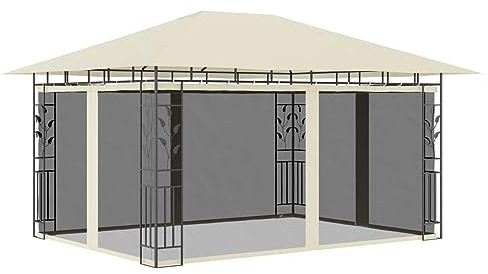 Xichuzi Pavillon mit Moskitonetz, Faltpavillon, Pergola, Partyzelt, Standmarkise, Sonnenzelt, Garten Pavillion, Grillpavillon, 4x3x2,73 m Creme 180 g/m²