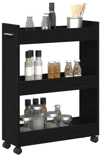 vidaXL Schrank Mit Rad Schwarz Eichen-Optik 60 x 22 x 79 cm | Moderne Eleganz, die zu jeder Raumdekoration passt, Drei große, eingebaute Regale für deine Sachen,
