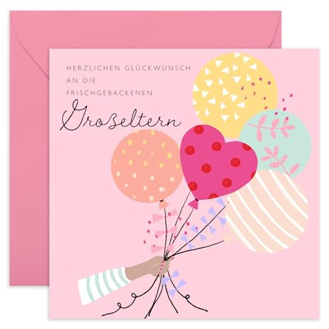 Central 23 Karte für neue Großeltern – Glückwünsche für Oma und Opa – Überraschungs-Schwangerschaftsanzeige mit Luftballons – Karte zur Geburt oder Neugeborenen