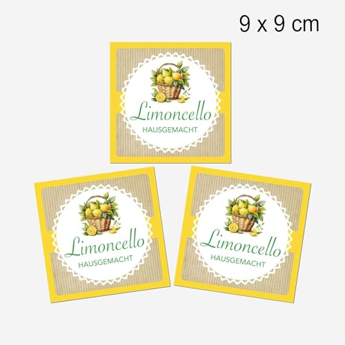 12 quadratische Aufkleber (9 x 9 cm) für Limoncello – liebevoll gestaltete Flaschenetiketten für dein selbstgemachten Likör
