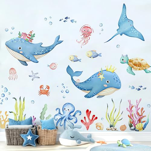 3d Wandtattoo Badezimmer Meerestiere Wandtattoo Meer Sticker Ozean | Gross Unterwasserwelt Meerestiere,Für Wandtattoo Kinderzimmer Wanddekoration,Wasserdicht und Feuchtigkeitsbeständig