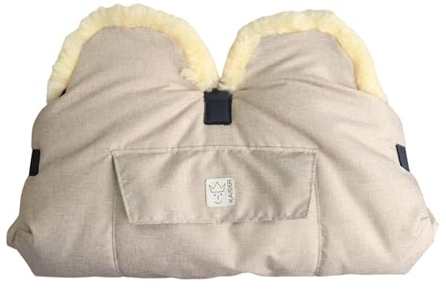 Lammfell Handwärmer für Kinderwagen, 45 x 22 cm, Schaffell Innenfutter, Wasserabweisend, mit Handytasche (ginger)