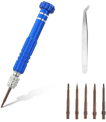 Mini tournevis 5 en 1 bleu - Petit tournevis fin multifonction de précision - Réparation de lunettes - Kit d'outils pour montre électronique, lunettes, ordinateur portable, bijoux
