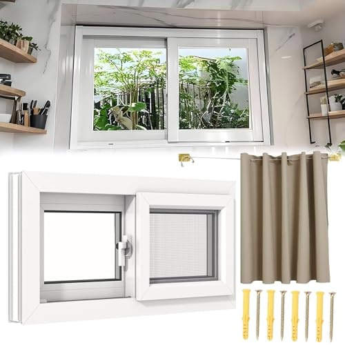 Basement Window Replacement Sliding Windows with Curtains and Screen, 22 23 25 26 28 30 32 35 36 38 40 Shed Windows, for Houses RVs Playgrounds Barns(White,30x18”)