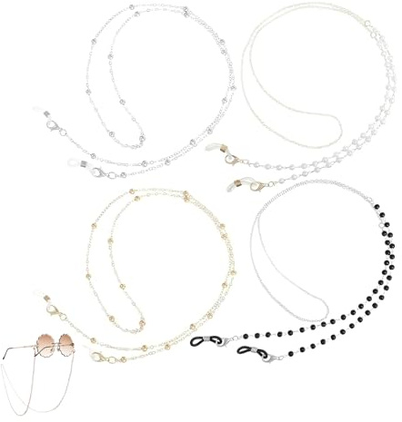 RhiVrillion 4 Stück Perlen Brillenkette Damen Gold Silber Glasses Chain Modische Brillenketten Dünn Brillenkette Perlen Brillen Kette Eyeglass Chain für Brille Brillen Sonnenbrille Mask