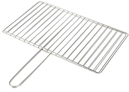 Lawnoval Cestello per grigliare pesce in acciaio inox con manico barbecue, carne e verdure, 24 x 35 cm, barra verticale argento 24 x 35 cm