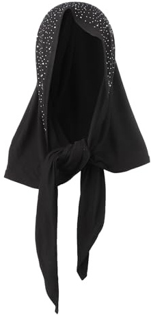 JIAHG Écharpe Hijab avec Strass pour Femme Musulmane Bonnet Hijab à Enfiler en Coton Doux Respirant Foulard de Tête Élastique Châle 150 x 80 CM