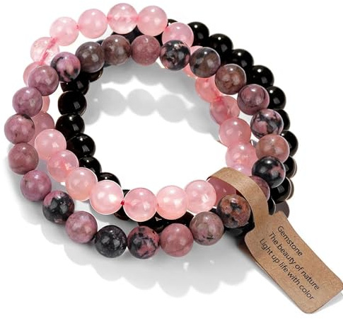 KNUIUYY 3pcs Healing Crystal Bracelets for Women 8mm Beaded Bracelets for Women Handmade Natural Crystal Triple Protection, Stretch Elastic Jewelry Yoga Meditation Relax Gifts Friendship Birthday BFF
