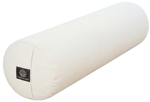 Coussin de yoga Pure Shanti en 100 % coton bio - 63 x 17 cm - Coussin durable - Rembourrage en noix de sarrasin naturel - Certifié OCS - Lavage et remplissage