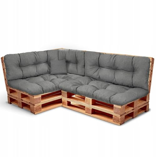Wool & Home Palettenkissen Set 240x80cm 6-Teilig (für 2 Paletten) - Sitzkissen für den Garten, Gartenkissen Set für Gartenmöbel Gefüllt mit Granuliertem Poulirette-Schaum Graphit