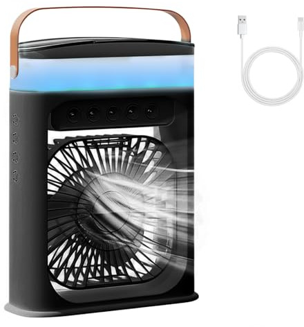 Portable Air Conditioner, 4-in-1 Air Cooler Quiet Mini Air Conditioner Desk Fan, 3 Wind Speeds, 3 Spray Modes, 600ml Water Tank 6 Colors Light Evaporative Cooling Fan for Home Office Bedroom (Black)