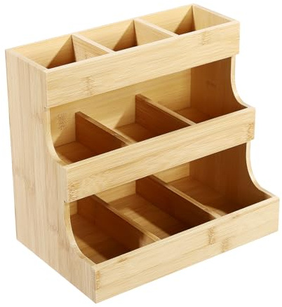 Lightakai Estantería vertical para bolsas de té de 3 niveles | 27 x 17,5 x 24 cm, caja de almacenamiento de bambú para té, café y especias, capacidad de carga de 5 kg