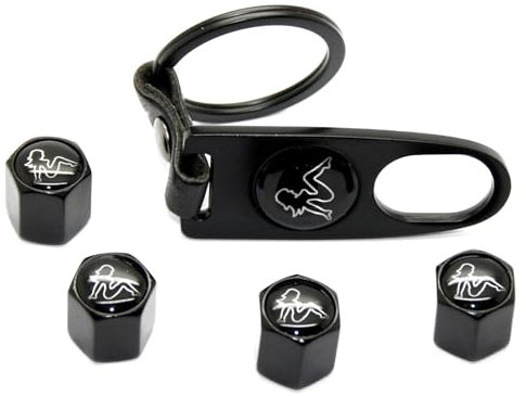 4 Ventilkappen + Schlüsselanhänger - Lady Black - Ventil Anhänger Schlüsselring Etui Schlüssel (Black)