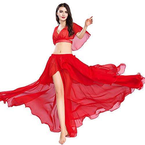 ROYAL SMEELA Bauchtanz Kostüm Outfit Set - Performance Top und Rock - Tanzen Chiffon Maxirock Top Set für Frauen Langer Röcke