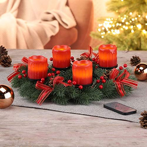 Gravidus dekorativer Adventskranz Weihnachtskranz mit 4 LED Echtwachskerzen und Fernbedienung