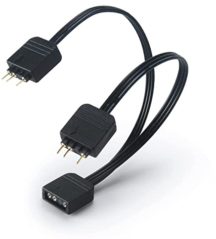 Akasa Adressierbares RGB LED Splitterkabel, 1-zu-2 aRGB LED Splitter, 3-Pin Stecker, Y Verteilter Kabel, 1 Buchse auf 2 Stecker, schwarz, 12cm, AK-CBLD08-12BK