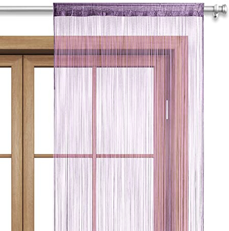 wometo Tenda a fili per porta, 90 x 245 cm, lilla, passacavo accorciabile, lavabile, tinta unita, in diversi colori