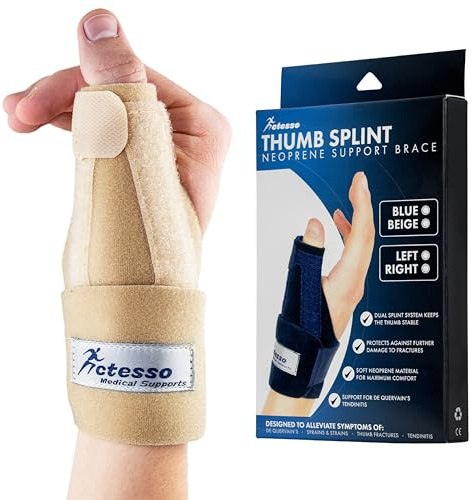 Actesso Neopren Daumenbandage & Daumenschiene bei Schmerzen | Daumenstütze mit Schiene für De Quervain, Arthrose, Schnappdaumen und Verstauchungen (Rechts, Händer, Beige)