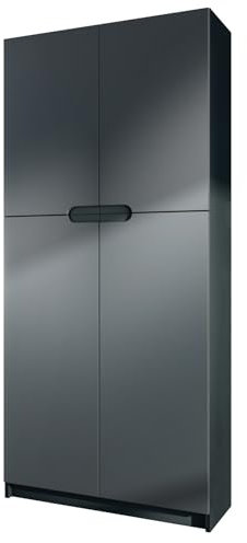 Vladon Büroschrank Logan V1, Made in Germany, Aktenschrank mit 5 Fächern und 4 Türen, Schwarz matt/Graphit seidenmatt (82 x 185 x 37 cm)