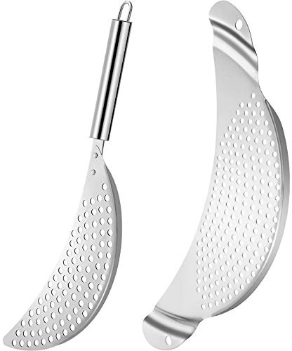 Boao 2 Pieces Pot Strainer with Handle Stainless Steel Colander Pasta Drainer Pan Pot Strainer with Recessed Hand Grips Suitable for Kitchen Different Sizes up to 10 Inches