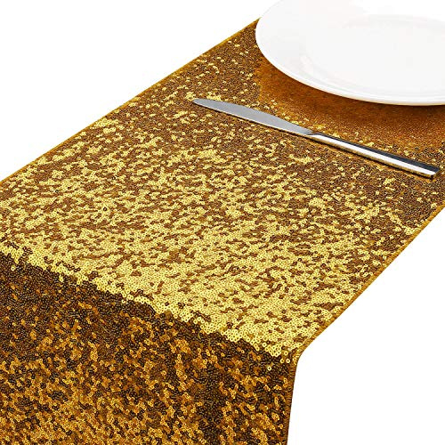 MengH-SHOP Runner da Tavolo con Paillettes Tovaglia Glitter Rettangolare per la Decorazione di Banchetti di Matrimonio Oro 30 * 280 cm