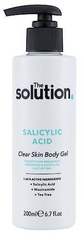 The Solution Salicylic Acid Clear Skin Body Gel (200ml) Back Acne Treatment with Tea Tree, Vegan Salicylic Acid Serum & Pore Minimiser, Cruelty Free Salicylic Acid Gel Lotion Body Care