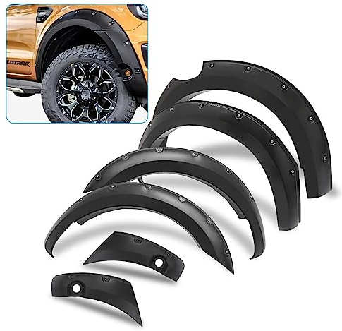 JHCHAN Radläufe Kotflügelverbreiterungen Radkastenverbreiterung für Ford Ranger Wildtrak Raptor Limitd T8 2019-2022 Doppelkabine MIT PDC, Pocket Nietmutter mit Loch