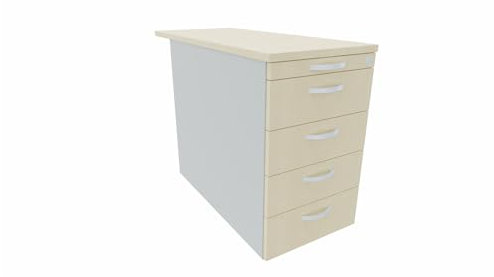 Standcontainer mit 4 Metall-Schubfächern und 1000 mm Abdeckplatte, Utensilienschubfach, Metall-Rollschubführung, Zentralverriegelung, 438x1000x720, Ahorn/Ahorn/Lichtgrau