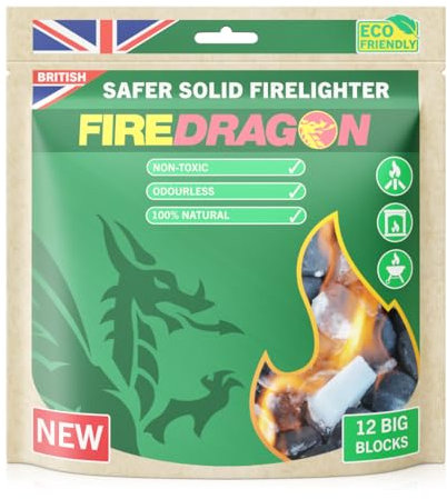 Fire Dragon (12 x 27 g Tabletten) Feueranzünder für drinnen und draußen, solide Blöcke, farblos, 12 x 27g Tablets