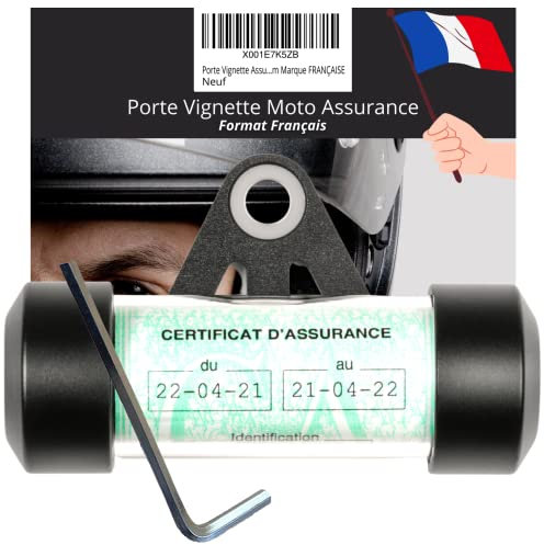 Porte Vignette Assurance Moto ✯MARQUE FRANÇAISE✯ Porte Assurance Moto Equipement - Accessoire Moto Scooter Mobylette Quad - Support Vignette Moto Assurance - Tube Etanche Rond Noir Mat en Aluminium